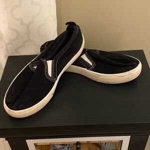 Skechers Women's Black Slip-On Canvas Flats with White Sole